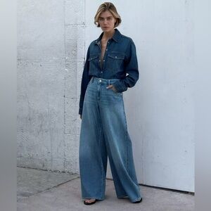Zara Blue Flare Wide Leg Jeans